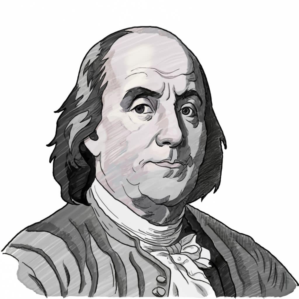 Un retrato de benjamin franklin, quien inventó el pararrayos.